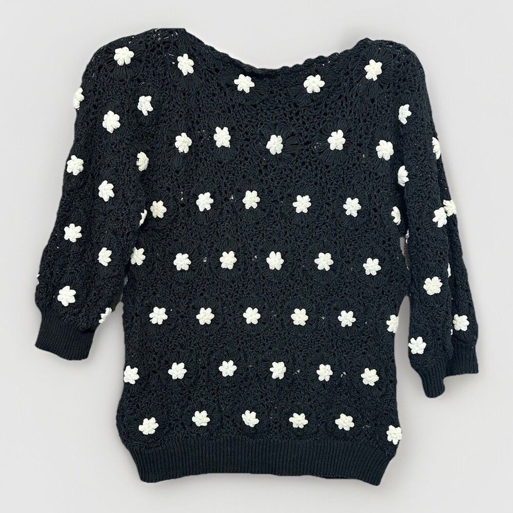VTG Homemade Cotton Crochet Sweater Women's Small Boat Neck Cottage Folk